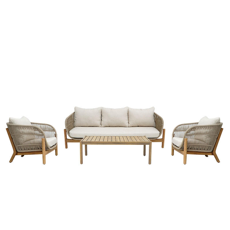 Σαλόνι εξωτερικού χώρου Verilan pakoworld μασίφ ξύλο ακακίας με σχοινί και μπεζ μαξιλάρια - PAKO WORLD - 405-000002