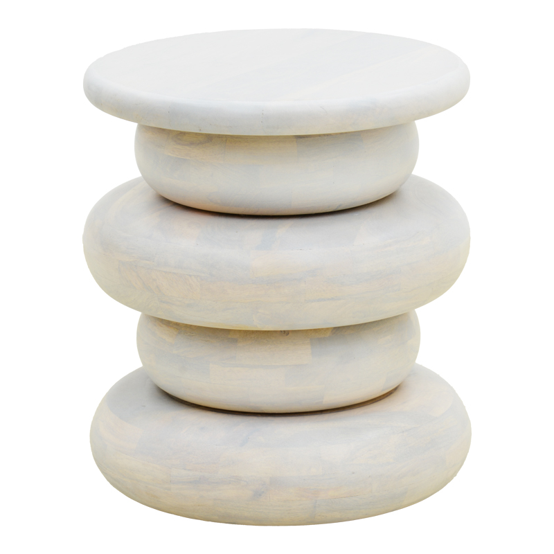 Βοηθητικό τραπέζι Circena pakoworld μασίφ μάνγκο ξύλο λευκό Φ40x45εκ - PAKO WORLD - 372-000035