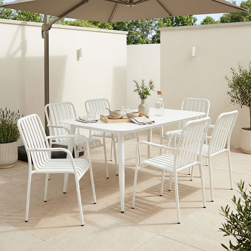 Τραπεζαρία Heven Vista pakoworld σετ 7τεμ λευκό αλουμίνιο 150x80x72εκ - PAKO WORLD - 200-001608