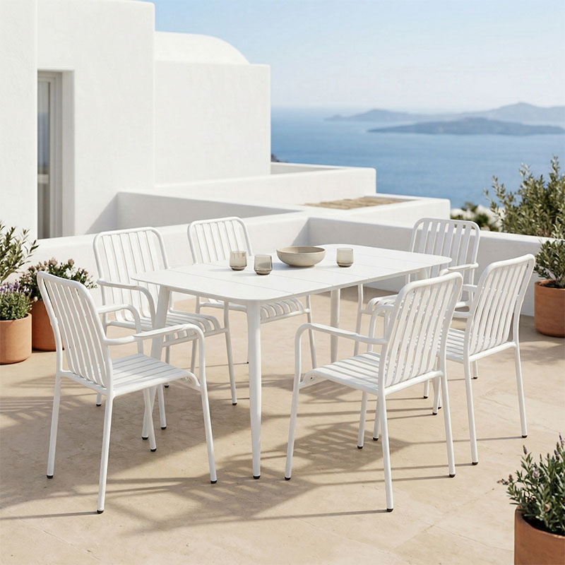 Τραπεζαρία Heven Vista pakoworld σετ 7τεμ λευκό αλουμίνιο 120x70x72εκ - PAKO WORLD - 200-001606