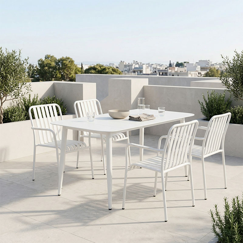 Τραπεζαρία Heven Vista pakoworld σετ 5τεμ λευκό αλουμίνιο 150x80x72εκ - PAKO WORLD - 200-001607