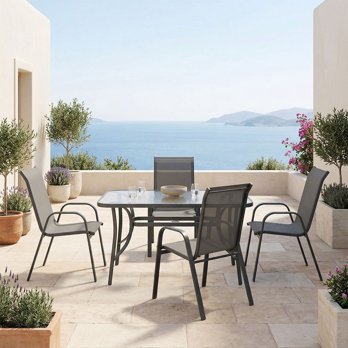 Τραπεζαρία Ensure Calan pakoworld σετ 5τεμ ανθρακί μέταλλο με γυαλί 120x70x70εκ - PAKO WORLD - 200-001663