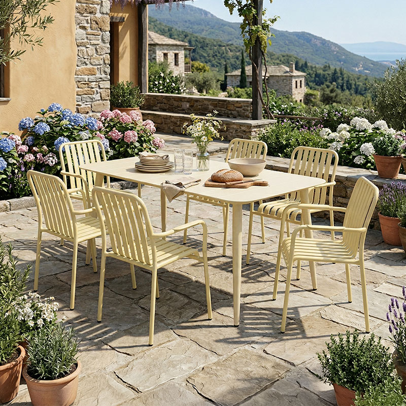 Τραπεζαρία Heven Vista pakoworld σετ 7τεμ σαμπανί αλουμίνιο 150x80x72εκ - PAKO WORLD - 200-001612