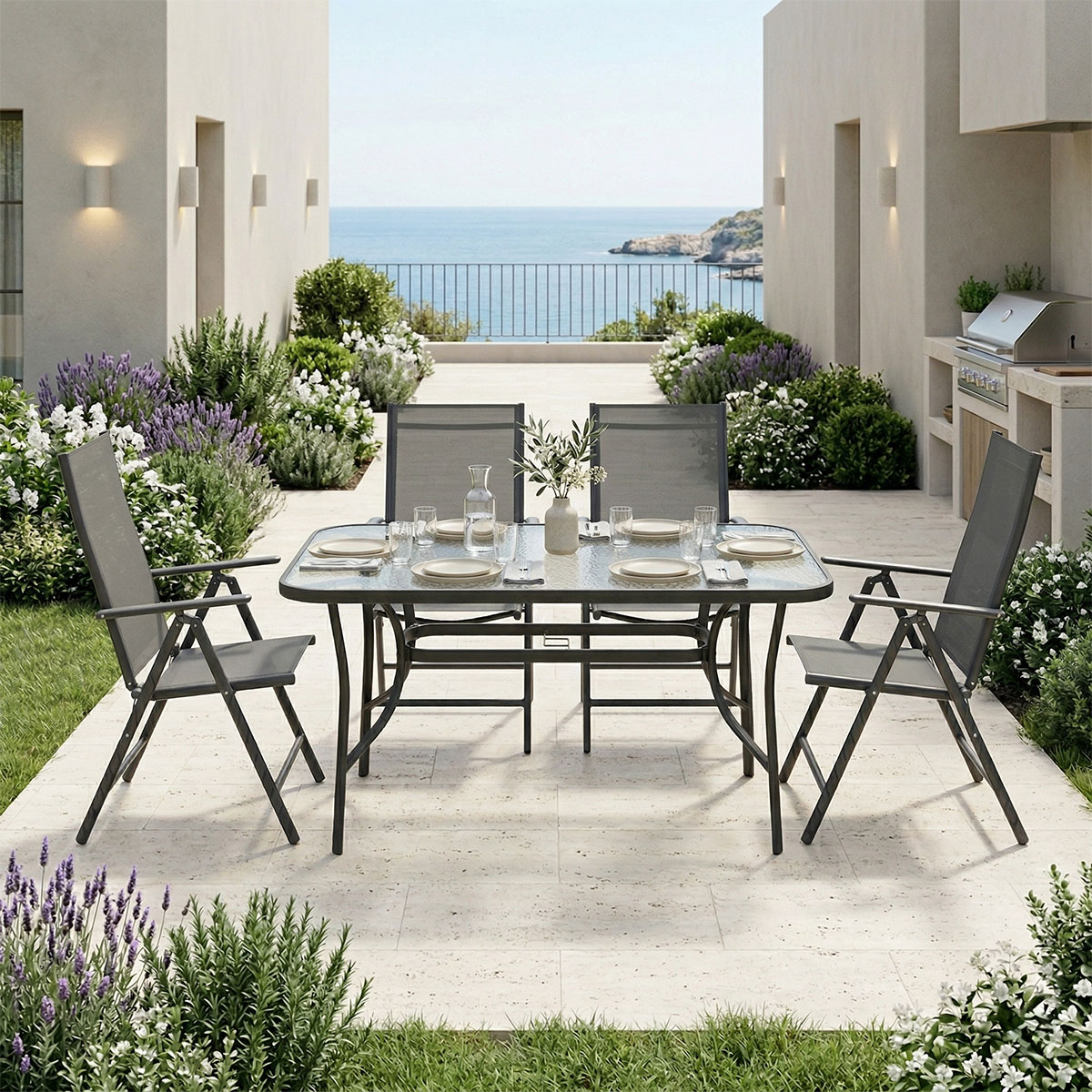 Τραπεζαρία Ensure Candor pakoworld σετ 5τεμ ανθρακί μέταλλο με γυαλί 120x70x70εκ - PAKO WORLD - 200-001674