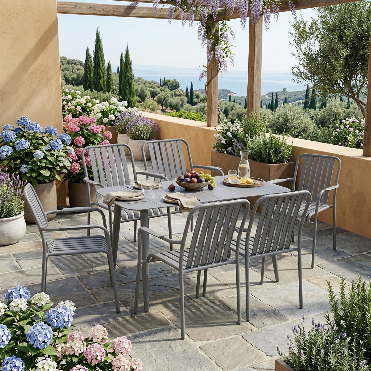 Τραπεζαρία Heven Vista pakoworld σετ 7τεμ ανθρακί αλουμίνιο 120x70x72εκ - PAKO WORLD - 200-001616