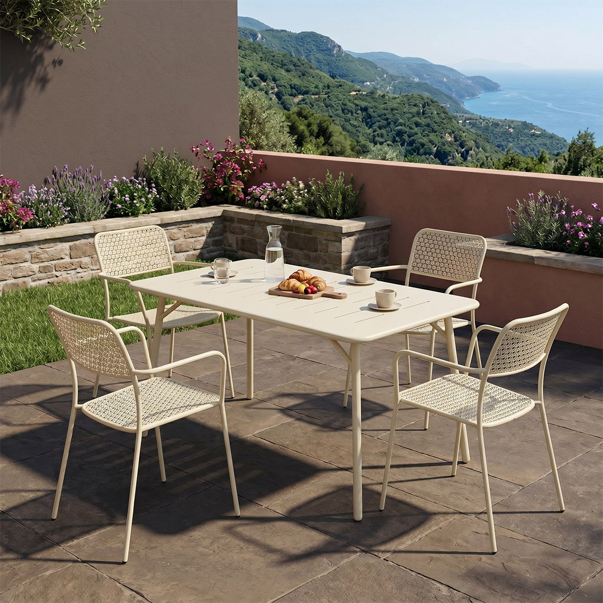 Τραπεζαρία Moraja Federal pakoworld σετ 5τεμ κρεμ μέταλλο 140x80x72εκ - PAKO WORLD - 200-001684