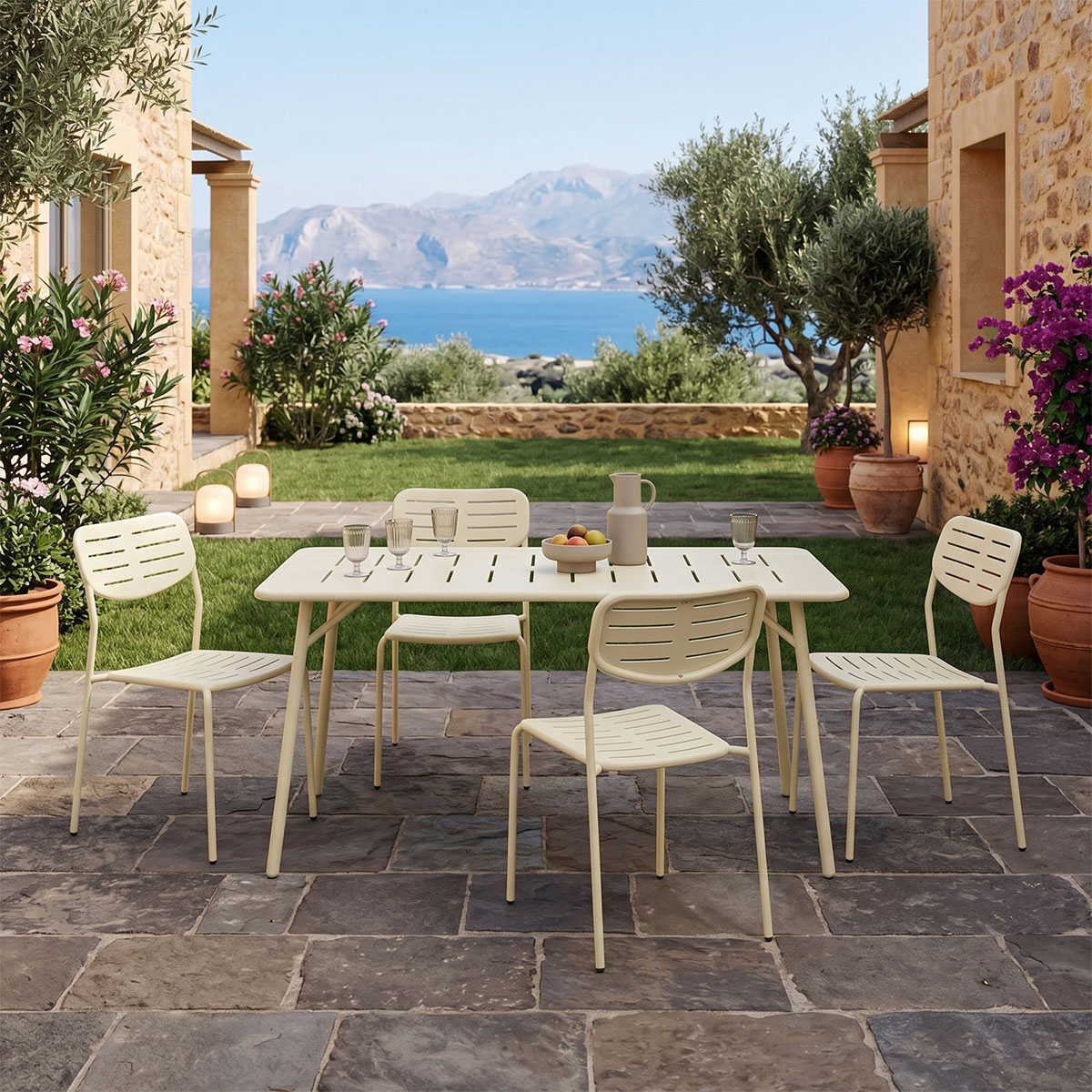 Τραπεζαρία Moraja Deraby Ι pakoworld σετ 5τεμ κρεμ μέταλλο 140x80x72εκ - PAKO WORLD - 200-001685