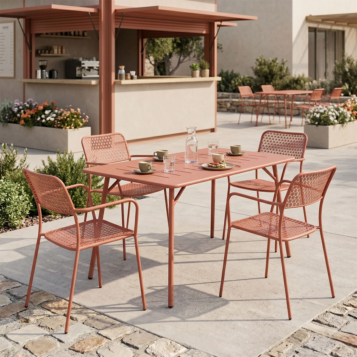 Τραπεζαρία Moraja Federal pakoworld σετ 5τεμ terracotta μέταλλο 140x80x72εκ - PAKO WORLD - 200-001687