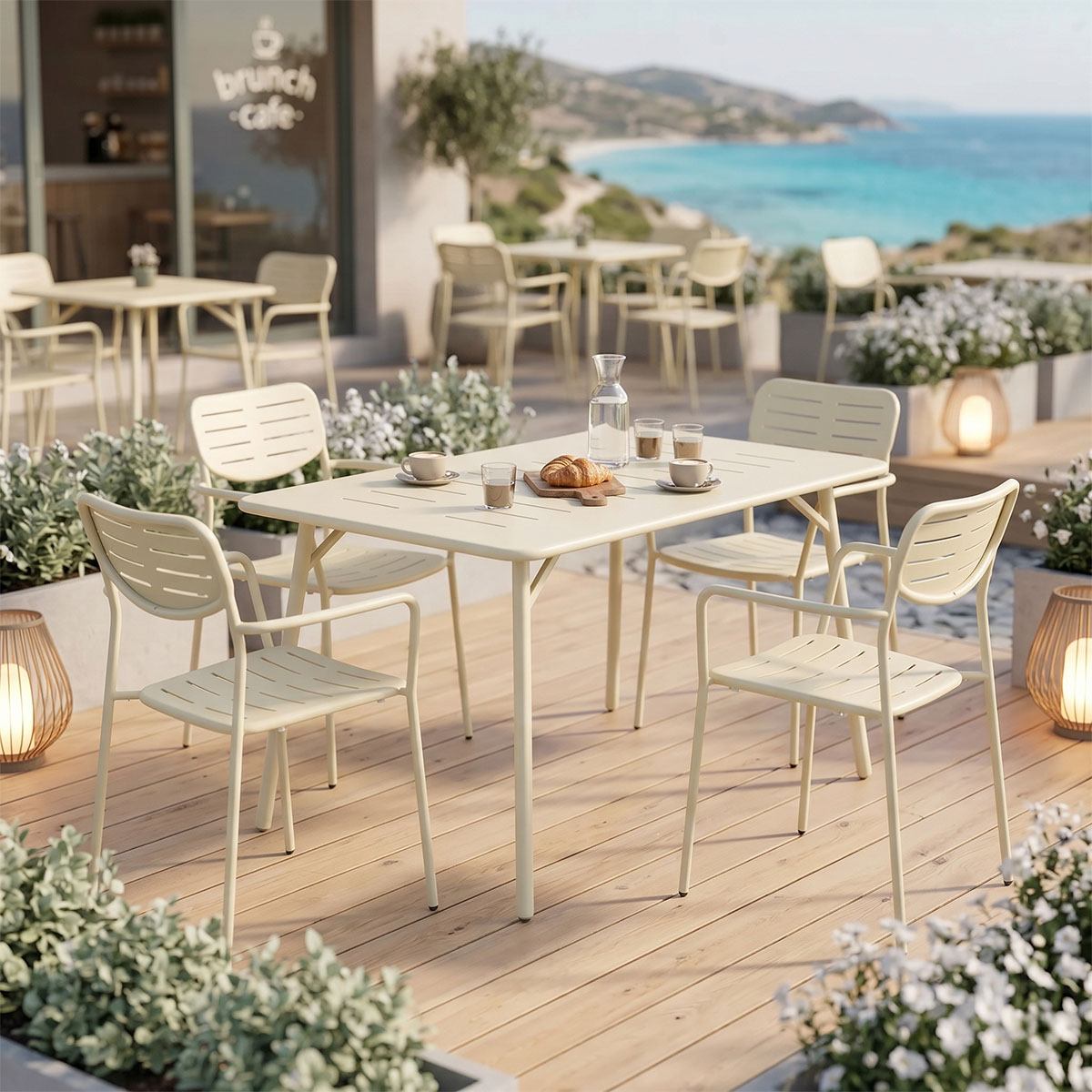 Τραπεζαρία Moraja Deraby pakoworld σετ 5τεμ κρεμ μέταλλο 140x80x72εκ - PAKO WORLD - 200-001683