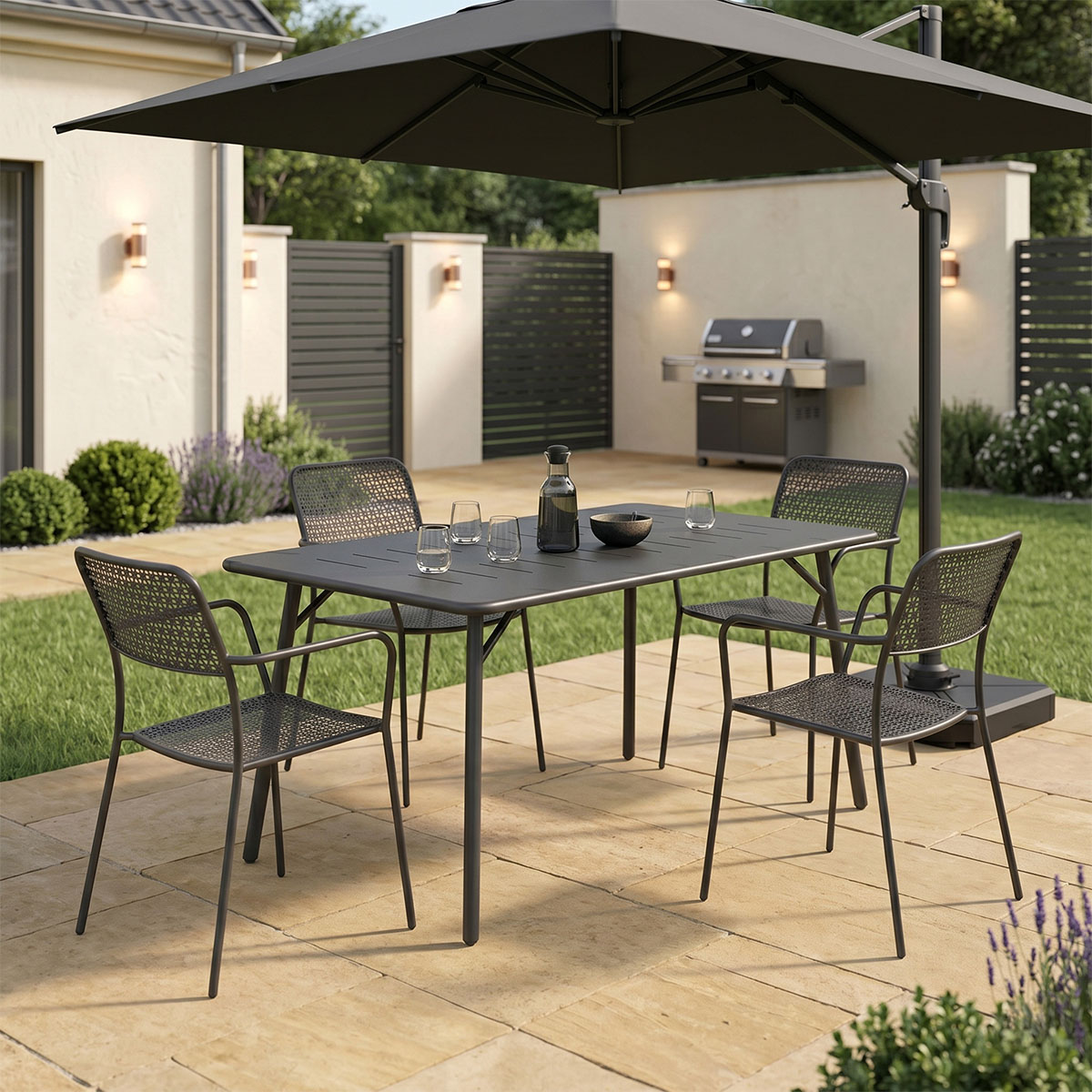 Τραπεζαρία Moraja Federal pakoworld σετ 5τεμ μαύρο μέταλλο 140x80x72εκ - PAKO WORLD - 200-001681