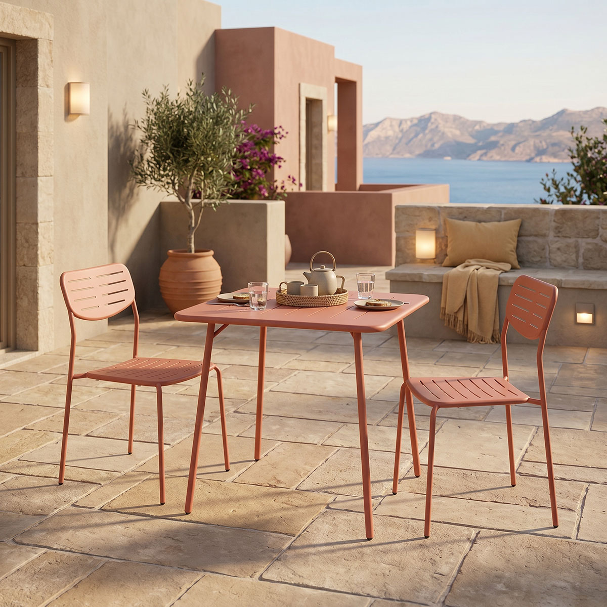 Τραπεζαρία Moraja Deraby I pakoworld σετ 3τεμ terracotta μέταλλο 70x70x73εκ - PAKO WORLD - 200-001697