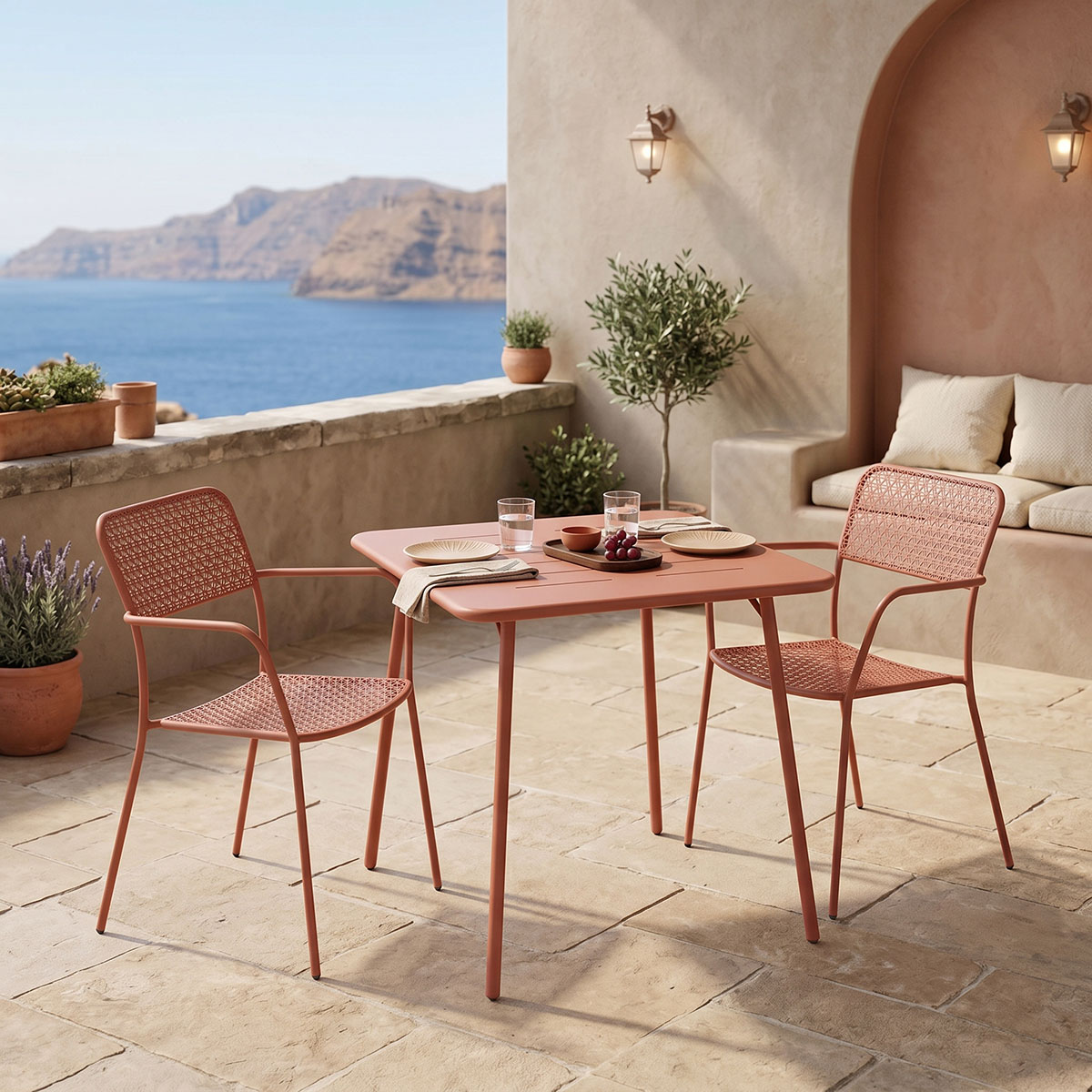 Τραπεζαρία Moraja Federal pakoworld σετ 3τεμ terracotta μέταλλο 70x70x73εκ - PAKO WORLD - 200-001696