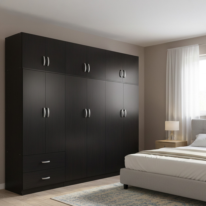 Ντουλάπα εξάφυλλη με πατάρι Athos I pakoworld wenge 240x42x240εκ - PAKO WORLD - 383-000253