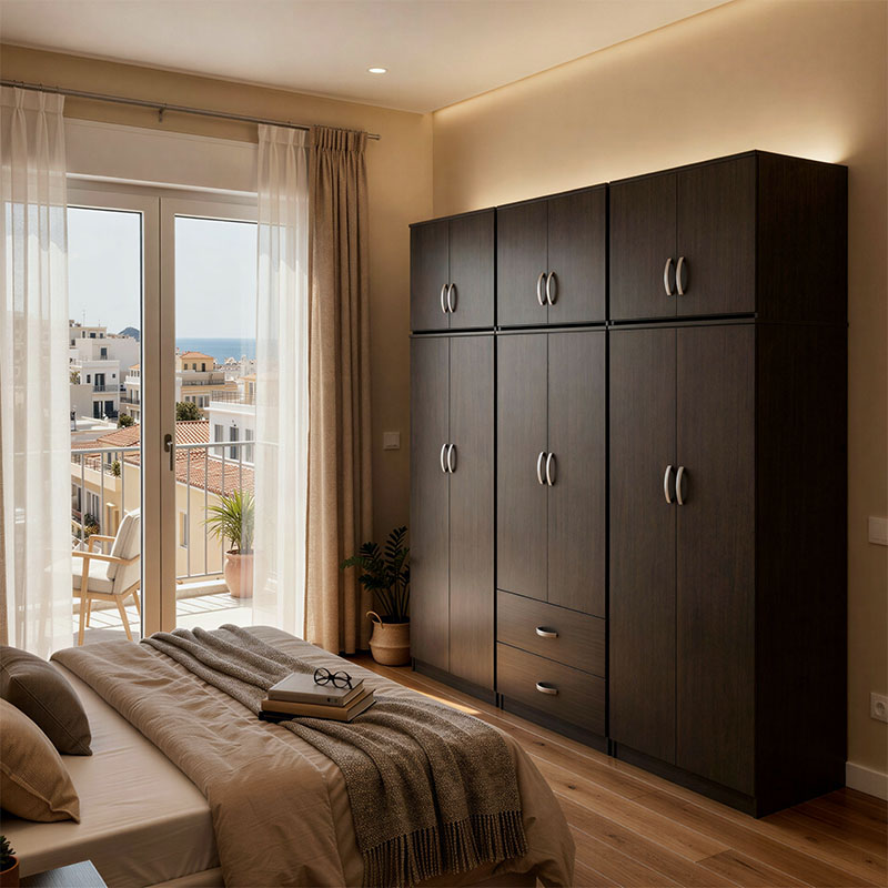 Ντουλάπα εξάφυλλη με πατάρι Athos pakoworld wenge 240x42x240εκ - PAKO WORLD - 383-000252