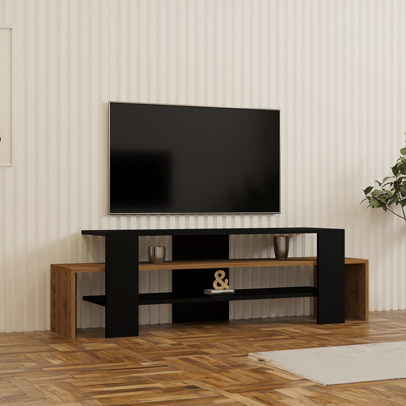 PAKO WORLD Έπιπλο τηλεόρασης Lenour pakoworld sonoma με μαύρο 150x35x45εκ - PAKO WORLD - 120-000679