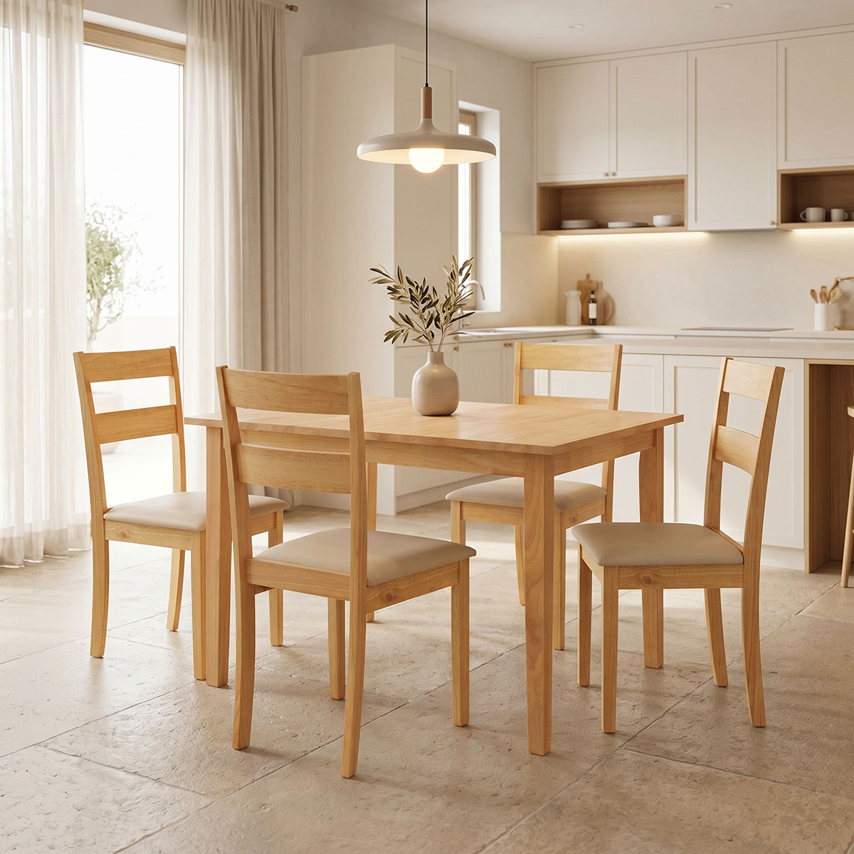 PAKO WORLD Τραπεζαρία Dallan Country pakoworld 5τεμ σε φυσική απόχρωση rubberwood 120-150x80x74εκ - PAKO WORLD - 200-001711