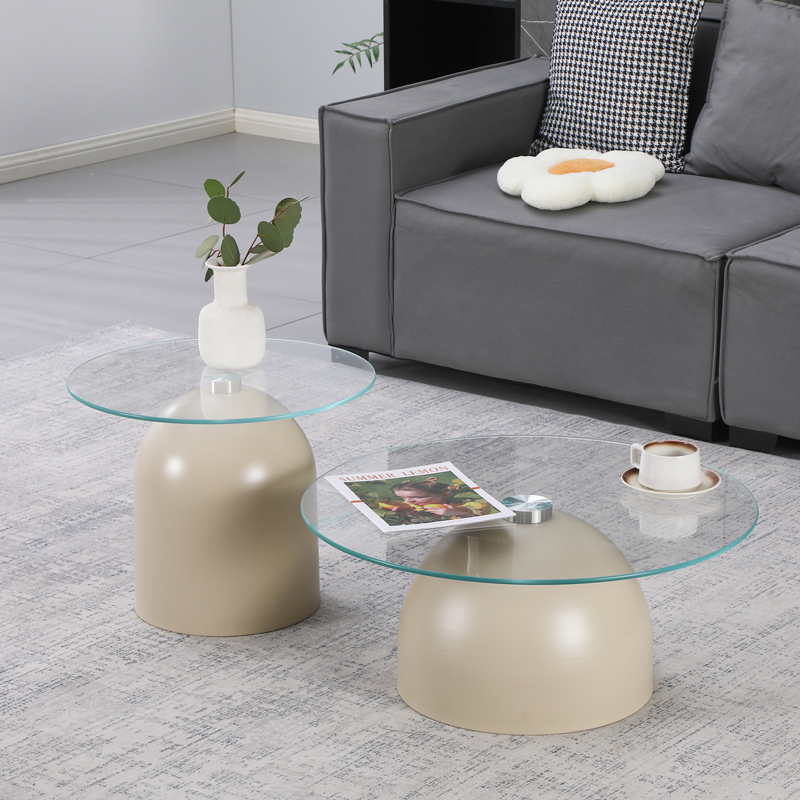 Τραπέζια σαλονιού Barel pakoworld σετ 2τεμ μέταλλο cappuccino- clear glass - PAKO WORLD - 278-000059
