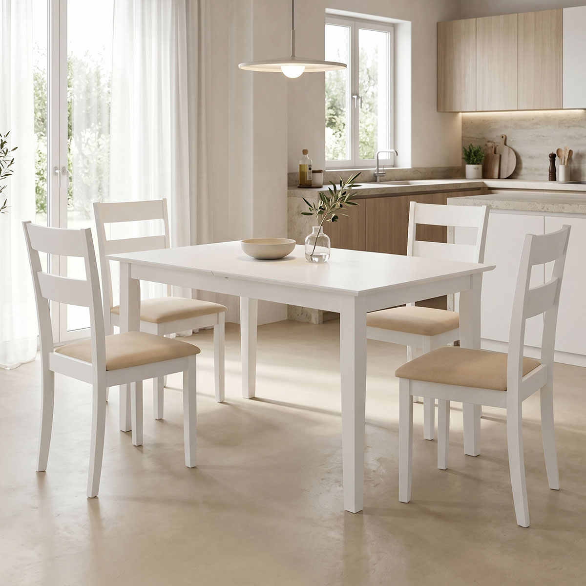 Τραπεζαρία Dallan Mabor pakoworld 5τεμ λευκό rubberwood 120-150x80x73,8εκ - PAKO WORLD - 200-001713