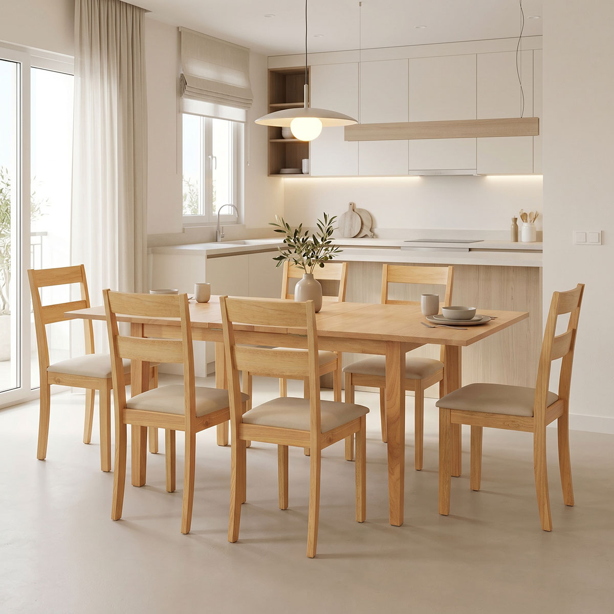 Τραπεζαρία Dallan Country pakoworld 7τεμ σε φυσική απόχρωση rubberwood 120-150x80x74εκ - PAKO WORLD - 200-001712