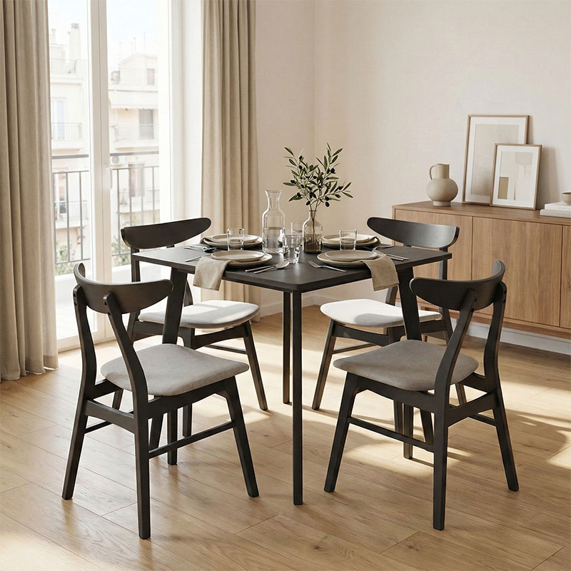 Tραπεζαρία Benson - Orlean pakoworld σετ 5τμχ rustic grey - ύφασμα γκρι 80x80x75εκ - PAKO WORLD - 200-000179