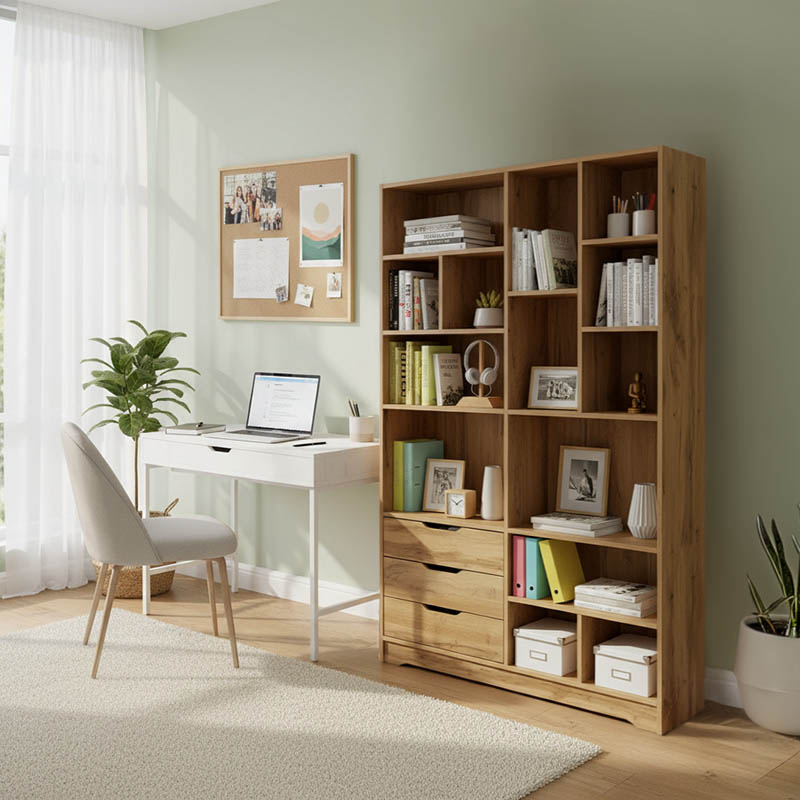 Βιβλιοθήκη Lucinda pakoworld oak 120x29.8x180.5εκ - PAKO WORLD - 049-000067