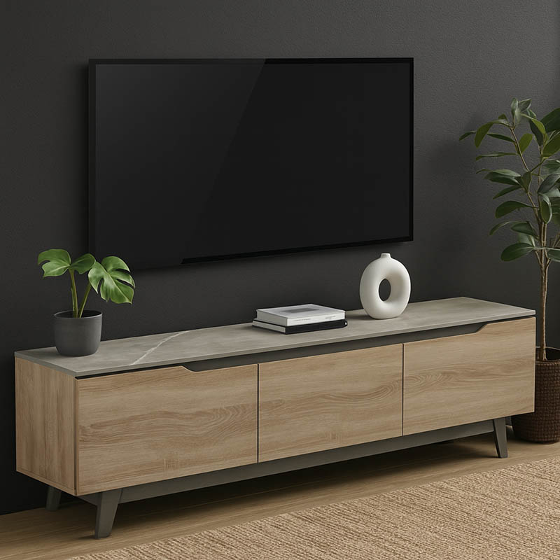 Έπιπλο τηλεόρασης Kasandra pakoworld μπεζ μαρμάρου-sonoma 180x35x48.5εκ - PAKO WORLD - 230-000080