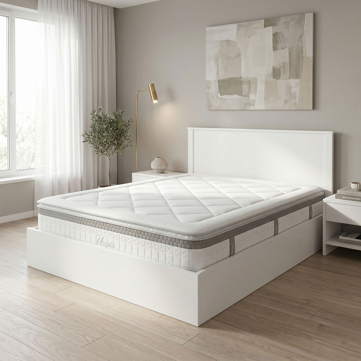 Κρεβάτι με στρώμα Athos Utopia pakoworld λευκό 160x200εκ - PAKO WORLD - 200-001872