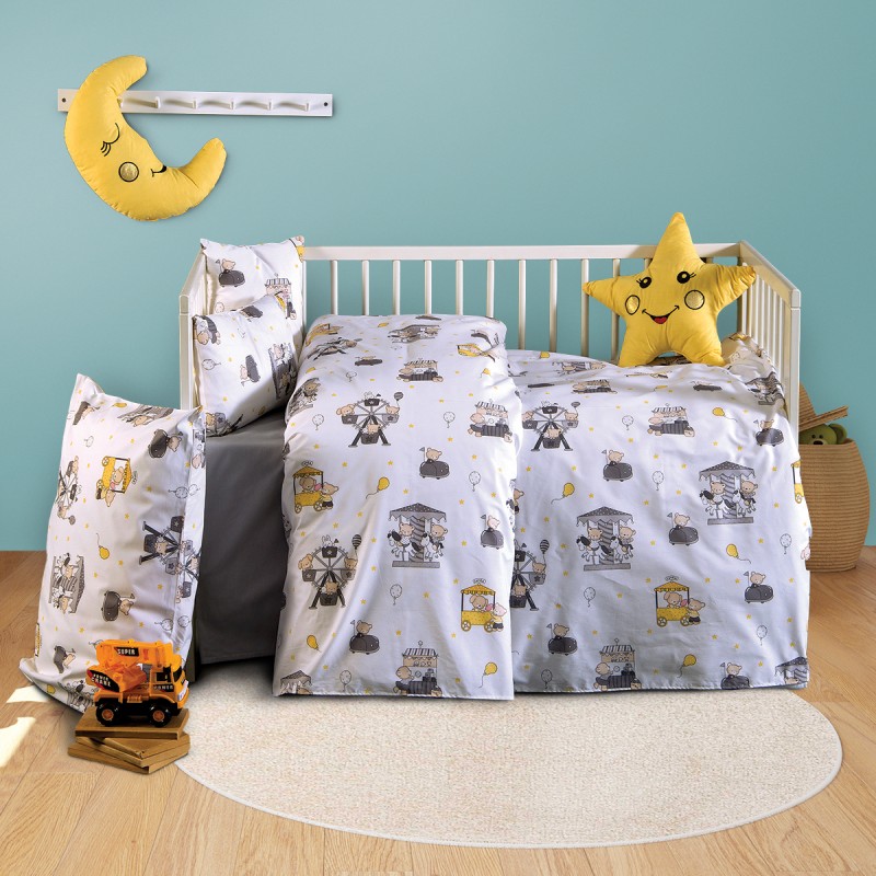 SBaby Σετ Σεντόνια Βαμβακερά Κούνιας 120x160εκ. Luna Park Grey SB HOME (Ύφασμα: Βαμβάκι 100%, Τύπος κατωσέντονου: Χωρίς Λάστιχο, Χρώμα: Γκρι, Μέγεθος: Σετ) - SBaby - 5206864065482