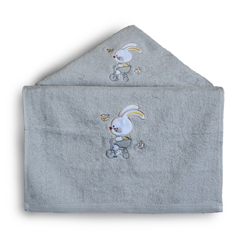 SBaby Σετ Πετσέτες Bebe 2τμχ Βαμβακερές Bike Silver SBaby (Ύφασμα: Βαμβάκι 100%, Χρώμα: Γκρι) - SBaby - 5206864069824