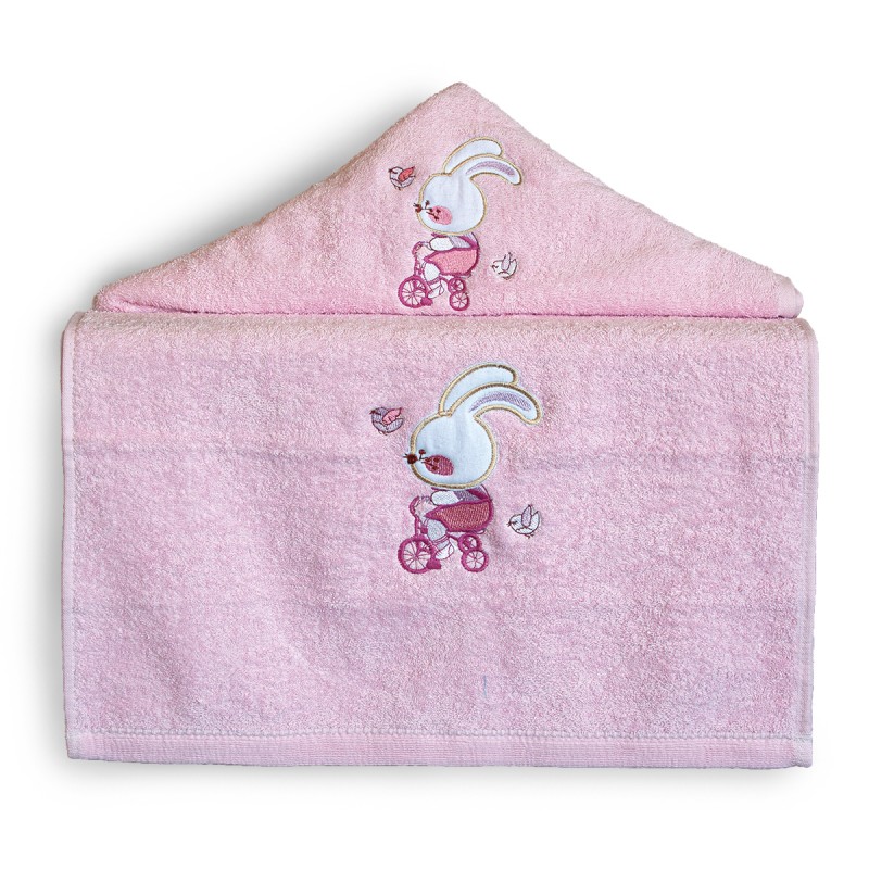 SBaby Σετ Πετσέτες Bebe 2τμχ Βαμβακερές Bike Pink SBaby (Ύφασμα: Βαμβάκι 100%, Χρώμα: Ροζ) - SBaby - 5206864069817