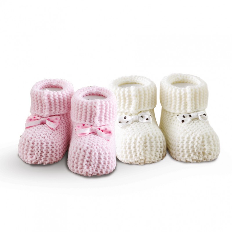 SBaby Σετ 2 Ζεύγη Πλεκτά Παπουτσάκια Αγκαλιάς Baby Shoes No1 Ecru-Pink SB HOME (Χρώμα: Ροζ) - SBaby - 5206864050938
