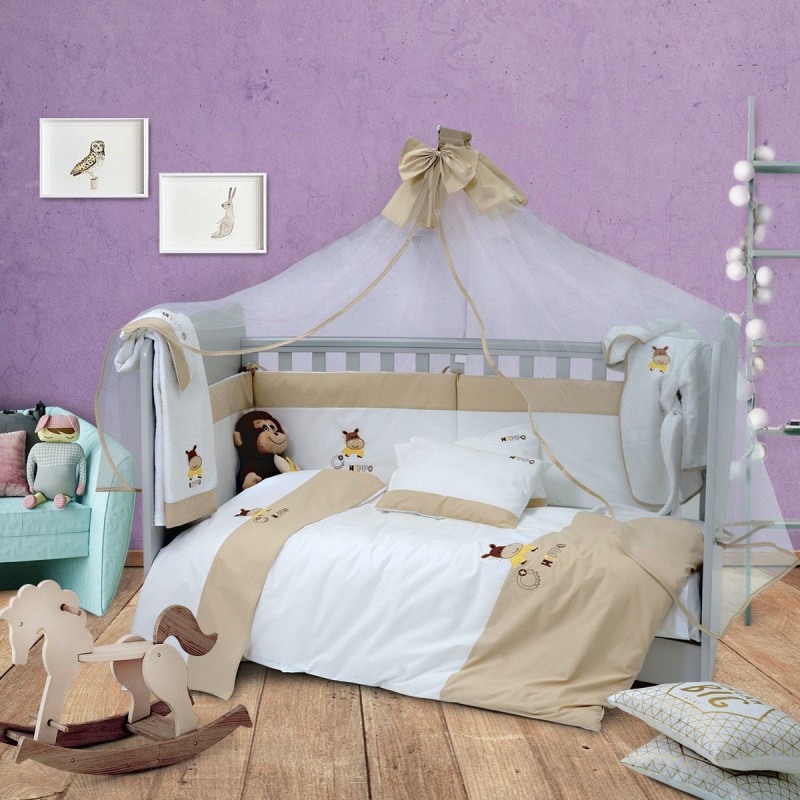SBaby Σετ Κούνιας 3τμχ Βαμβακερά Hippo Beige SB HOME (Ύφασμα: Βαμβάκι 100%, Χρώμα: Μπεζ) - SBaby - 5206864055940
