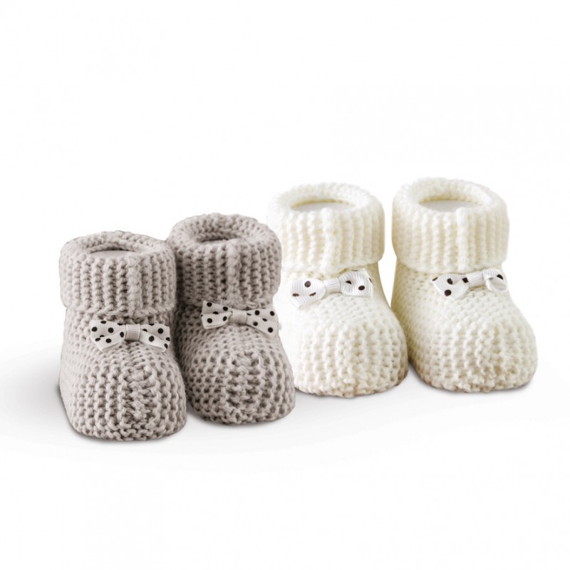 SBaby Σετ 2 Ζεύγη Πλεκτά Παπουτσάκια Αγκαλιάς Baby Shoes No 7 Ecru-Grey SB HOME (Χρώμα: Γκρι) - SBaby - 5206864065673