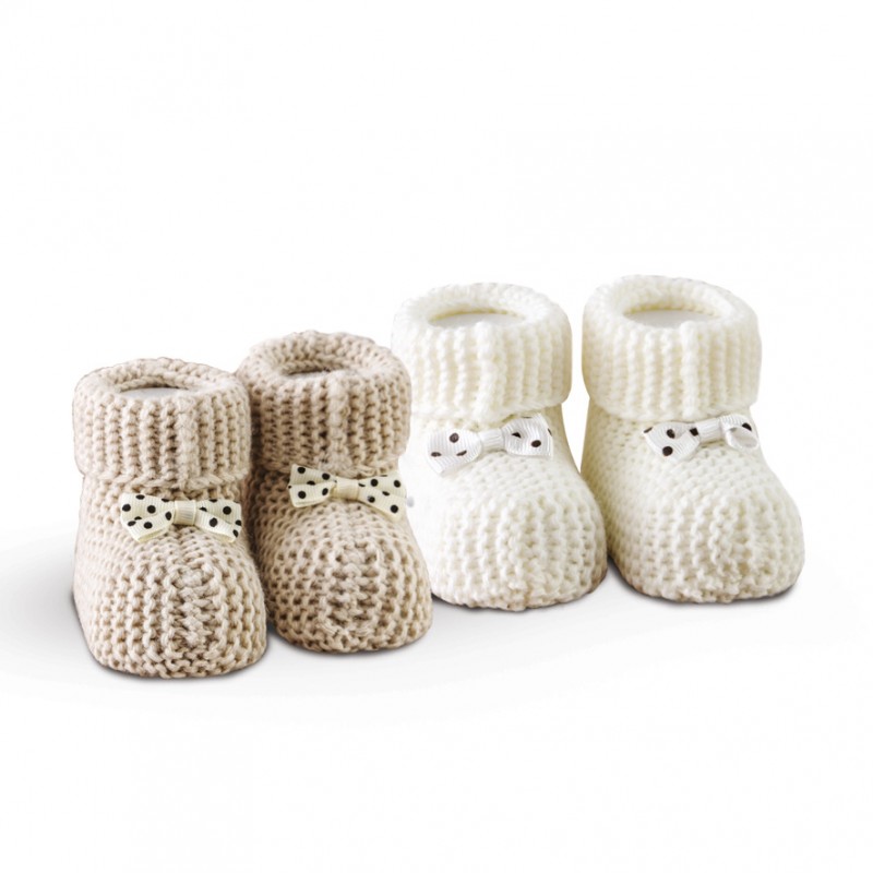 SBaby Σετ 2 Ζεύγη Πλεκτά Παπουτσάκια Αγκαλιάς Baby Shoes No2 Ecru-Beige SB HOME (Χρώμα: Εκρού ) - SBaby - 5206864050945