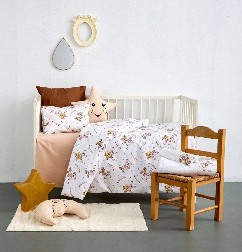 SBaby Σετ Σεντόνια Βαμβακερά Λίκνου 75x110εκ. Music Pink SBaby (Ύφασμα: Βαμβάκι 100%, Τύπος κατωσέντονου: Χωρίς Λάστιχο, Χρώμα: Λευκό, Μέγεθος: Σετ) - SBaby - 5206864075306