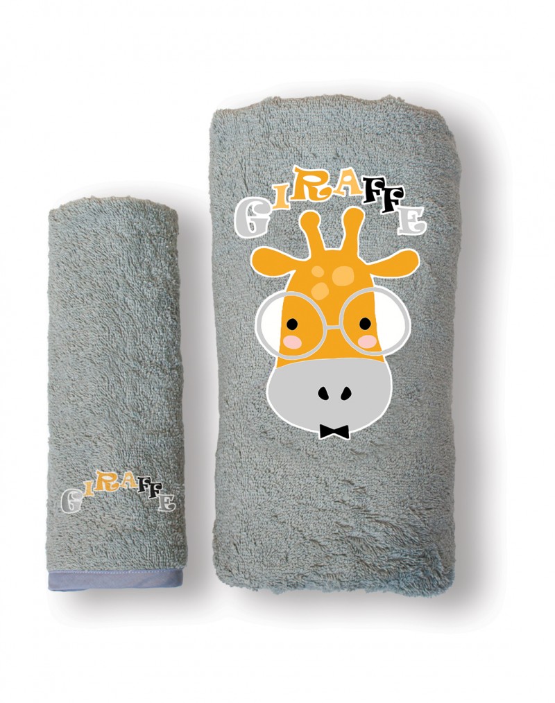 SBaby Σετ Πετσέτες Bebe 2τμχ Βαμβακερές Giraffe Silver SBaby (Ύφασμα: Βαμβάκι 100%, Χρώμα: Γκρι) - SBaby - 5206864072206
