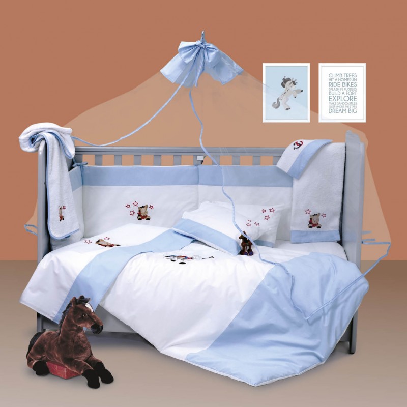 SBaby Σετ Κούνιας 3τμχ Βαμβακερά Cow Boy Blue SB HOME (Ύφασμα: Βαμβάκι 100%, Χρώμα: Μπλε) - SBaby - 5206864055902