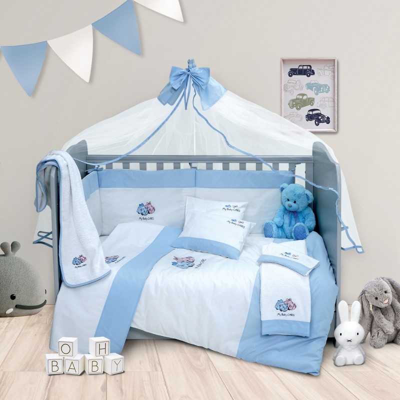 SBaby Σετ Κούνιας 6τμχ Βαμβακερά My Baby Car Blue SB HOME (Ύφασμα: Βαμβάκι 100%, Χρώμα: Μπλε) - SBaby - 5206864055803