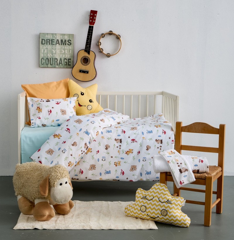 SBaby Σετ Σεντόνια Βαμβακερά Κούνιας 120x160εκ. Alfie Blue SBaby (Ύφασμα: Βαμβάκι 100%, Τύπος κατωσέντονου: Χωρίς Λάστιχο, Χρώμα: Λευκό, Μέγεθος: Σετ) - SBaby - 5206864075412