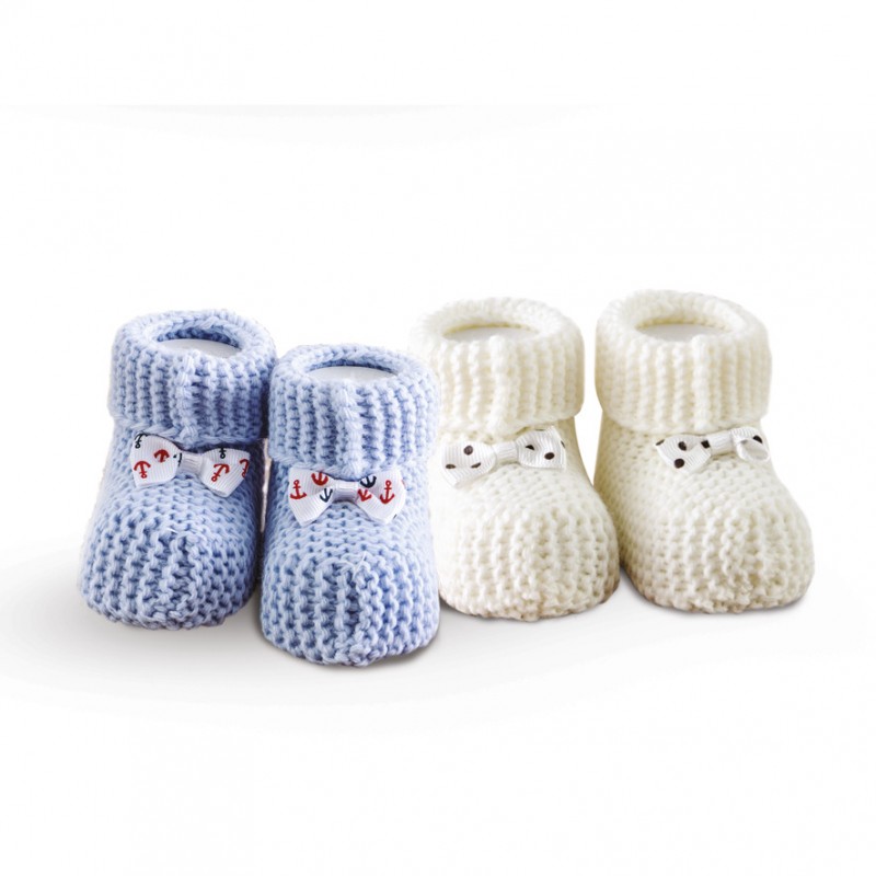 SBaby Σετ 2 Ζεύγη Πλεκτά Παπουτσάκια Αγκαλιάς Baby Shoes No6 Ecru-Ciel SB HOME (Χρώμα: Γαλάζιο ) - SBaby - 5206864050983