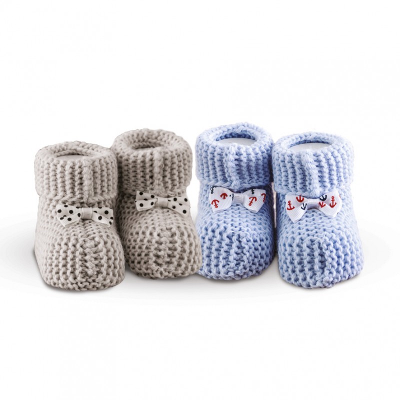 SBaby Σετ 2 Ζεύγη Πλεκτά Παπουτσάκια Αγκαλιάς Baby Shoes No 8 Blue-Grey SB HOME (Χρώμα: Μπλε) - SBaby - 5206864065680