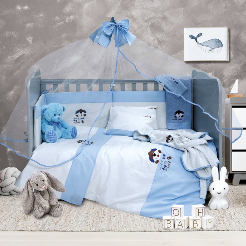 SBaby Σετ Κούνιας 3τμχ Βαμβακερά Pluto Blue SB HOME (Ύφασμα: Βαμβάκι 100%, Χρώμα: Μπλε) - SBaby - 5206864055957