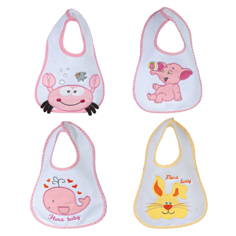 SBaby Σετ 4τμχ Σαλιάρες Βαμβακερές Αδιάβροχες Senses Baby Bibs Pink No 4 SB HOME (Ύφασμα: Βαμβάκι 100%, Χρώμα: Ροζ) - SBaby - 5206864068148