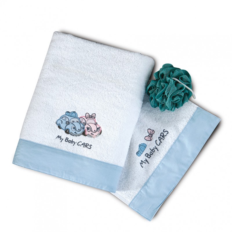 SBaby Σετ Πετσέτες Bebe 2τμχ Βαμβακερές My Baby Car Blue SB HOME (Ύφασμα: Βαμβάκι 100%, Χρώμα: Μπλε) - SBaby - 5206864055964