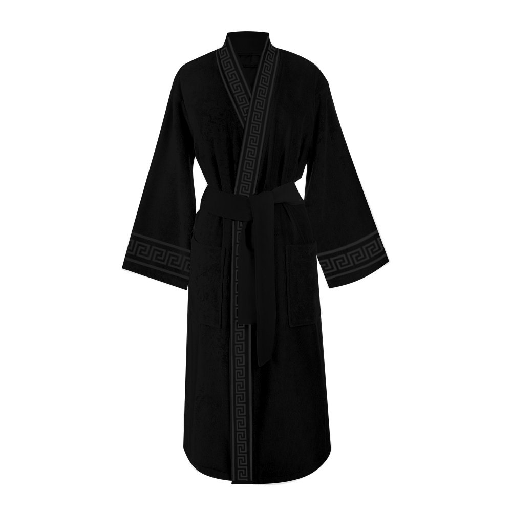 Μπουρνούζι Ενηλίκων Με Γιακά Βαμβακερό Large Greek 2 Black Makis Tselios (Ύφασμα: Βαμβάκι 100%, Χρώμα: Μαύρο, Μέγεθος: Large) - Makis Tselios - 285260123456
