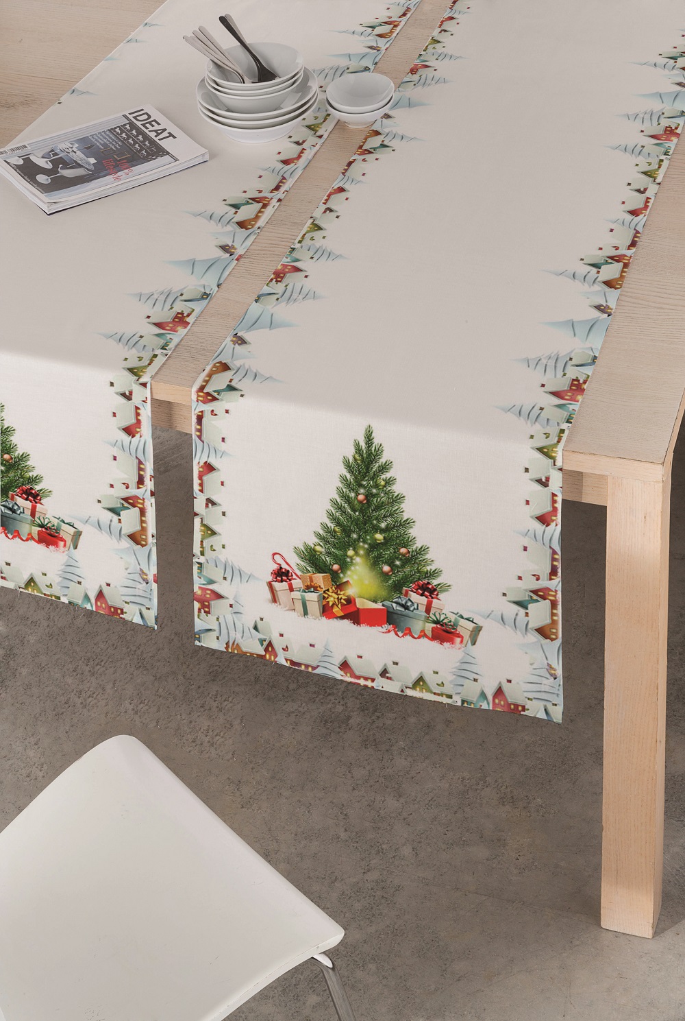 Χριστουγεννιάτικο Runner Βαμβακερό Αλέκιαστο 45x150εκ. Snow Tree Makis Tselios (Ύφασμα: Βαμβάκι 100%) - Makis Tselios - 502000123456