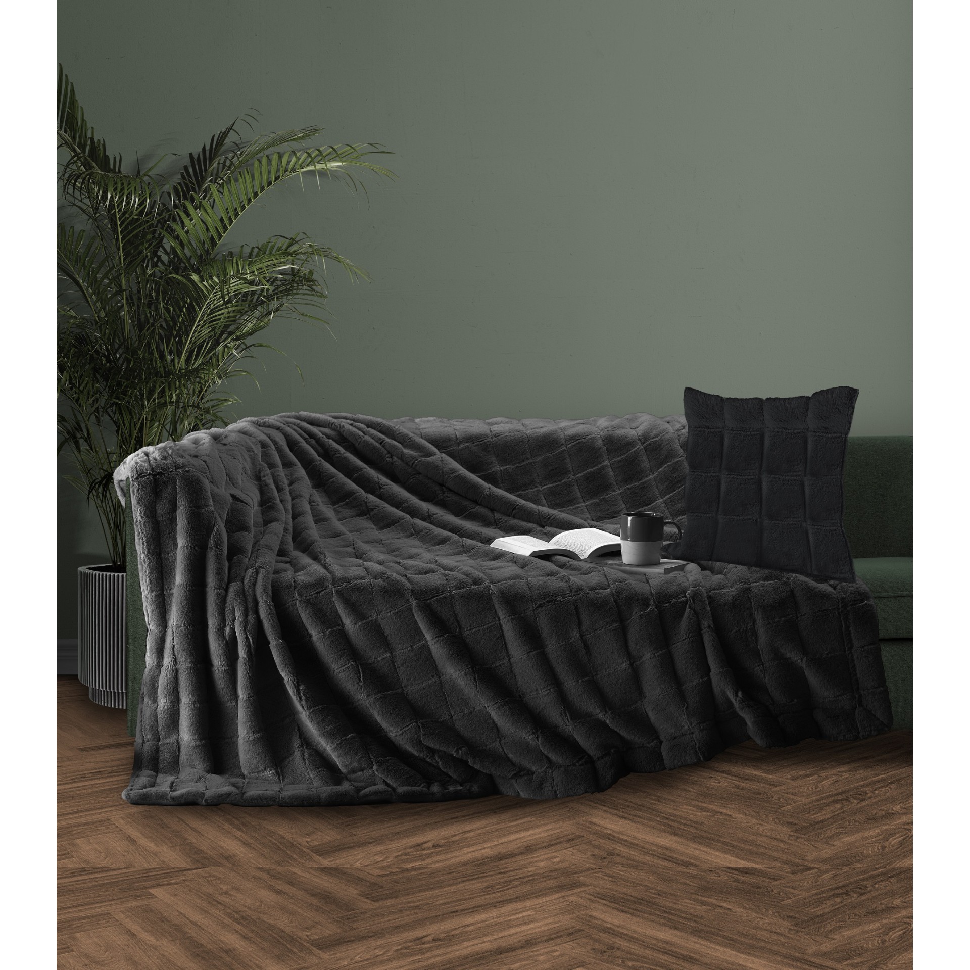 Ριχτάρι Faux Fur-Polyester Τριθέσιος 180x300εκ. & Μαξιλαροθήκη Nola1 Dark Grey Makis Tselios (Ύφασμα: Polyester, Χρώμα: Γκρι) - Makis Tselios - 262630123456