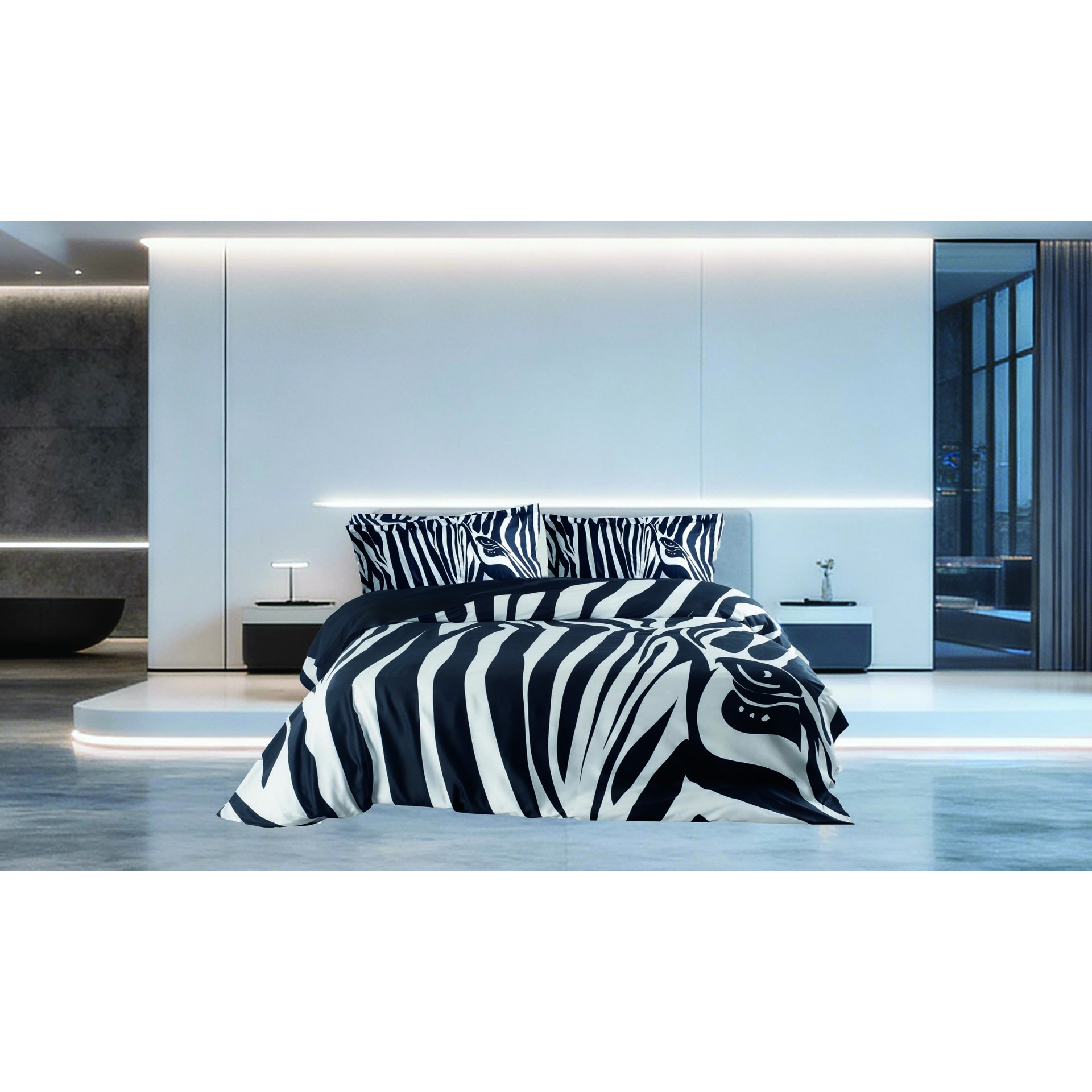 Σετ Παπλωματοθήκη Βαμβακοσατέν King 240x250εκ. Zebra Makis Tselios (Ύφασμα: Βαμβακοσατέν, Μέγεθος: King Size) - Makis Tselios - 800470123456