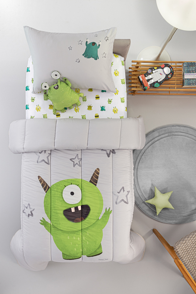 Saint Clair Πάπλωμα Microfiber Παιδικό Μονό 160x220εκ. Monsters Lime Saint Clair (Ύφασμα: Microfiber, Χρώμα: Lime) - Saint Clair - 5206480635014