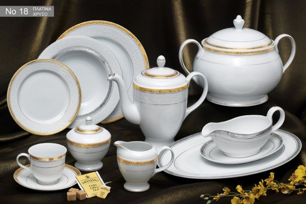 AB Σερβίτσιο Φαγητού Σετ 72τμχ Πορσελάνης Bavaria Λευκό-Χρυσό AB 6-18 (Υλικό: Πορσελάνη, Χρώμα: Λευκό) - AB - 6-18-gol-72